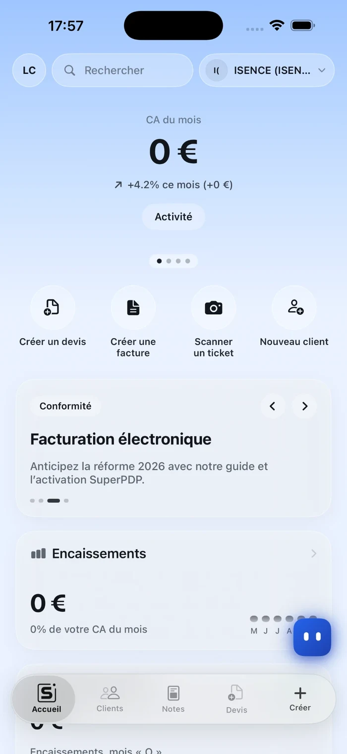 Application mobile iSence, thème clair