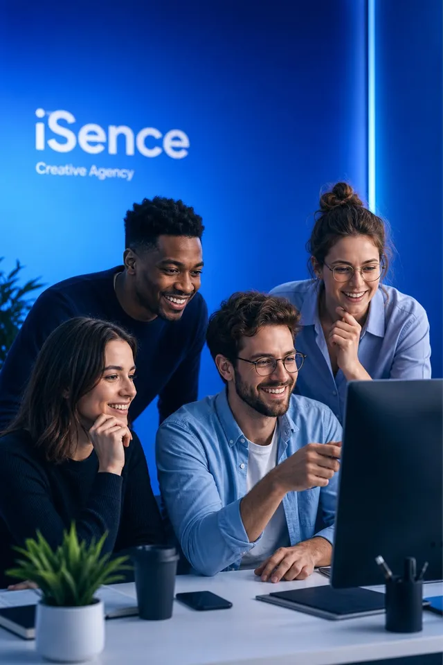 Équipe d'une agence travaillant ensemble sur iSence